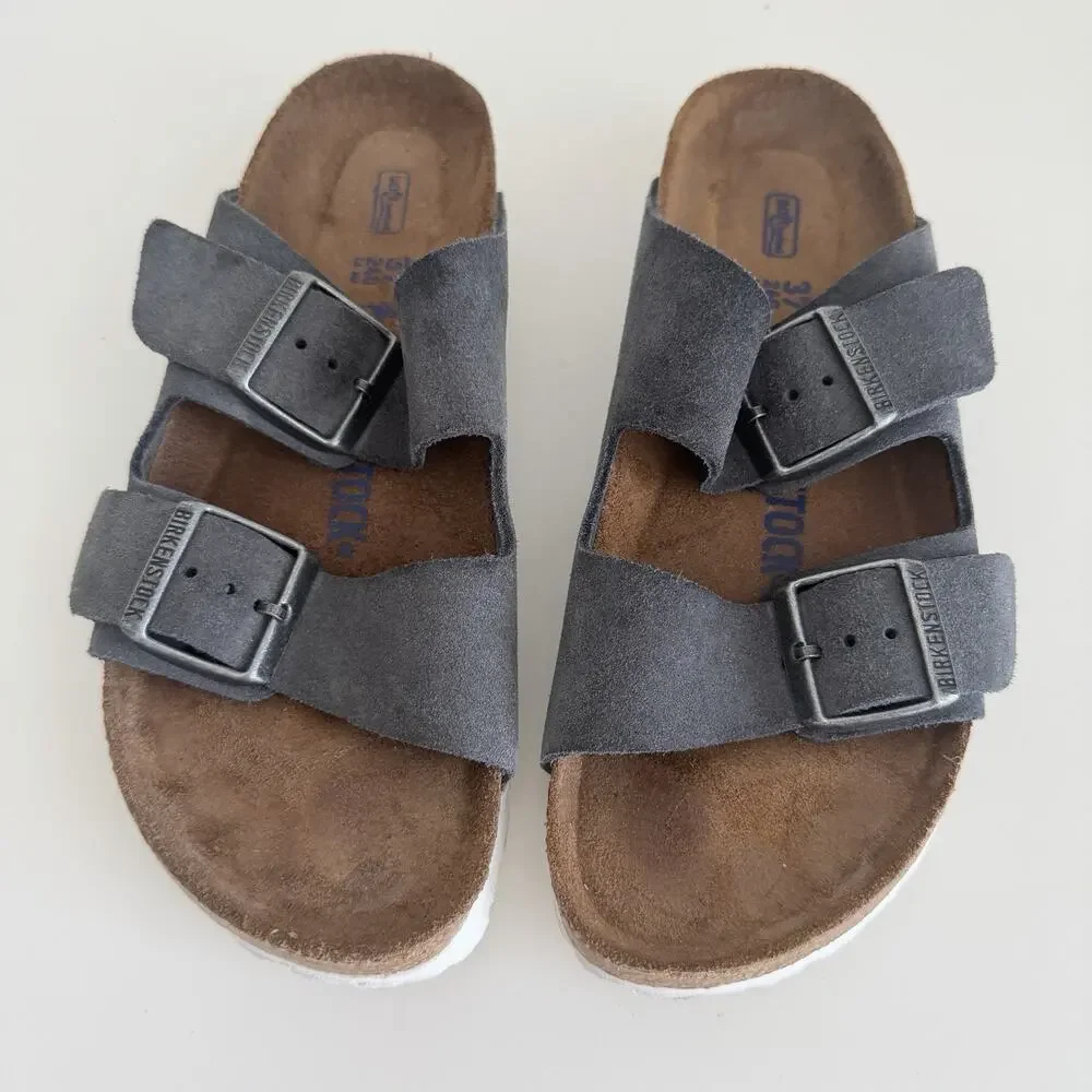 Birkenstock Arizona Womens 6 Gray Suede Leather Gunmetal Soft Footbed EU 37